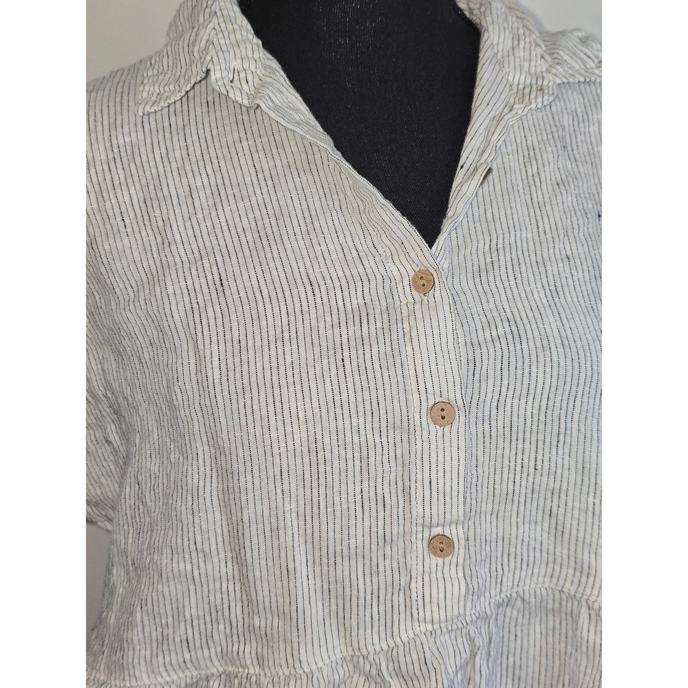 C&C California Women Blouse Size Small White Linen Striped Peplum Boho vacation - Picture 3 of 10